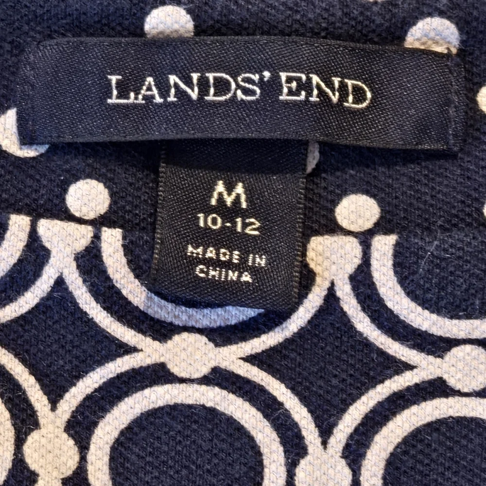 Lands' End Womens Navy Blue Pattern Tank Sleeve Vneck Maxi Dress Size M 10-12 D6